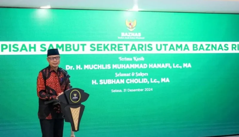 Sekretaris Utama Badan Amil Zakat Nasional (Baznas) RI Subhan Cholid dalam kegiatan pisah sambut jabatan di Jakarta, Selasa (31/12/2024). (wawasannews)