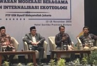 Kepala PUSPENMA Kemenag Ruchman Basori memberikan sambutan pada kegiatan Penguatan Moderasi Beragama dan Ekoteologi di UIN Syarif Hidayatullah Jakarta, Senin (17/11/2025). Kegiatan ini merupakan kolaborasi antara Kemenag dan LPDP untuk mencetak penggerak moderasi beragama di Indonesia. (Istimewa/Wawasannews)