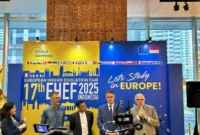 Charge de’ Affaires Ad Interim EU Delegation to Indonesia, Jerôme Pons, saat membuka pameran European Higher Education Fair (EHEF) ke-17 di Jakarta, Sabtu (8/11/2025). Ajang ini memperkuat kolaborasi riset, inovasi, dan diplomasi sains antara Eropa dan Indonesia. (wawasannews)