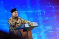 Presiden Prabowo Subianto menyampaikan pidato dalam Pertemuan Tahunan Bank Indonesia 2025 di Jakarta. (Istimewa/Wawasannews)