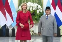 Presiden Prabowo Subianto dan Ratu Brlanda Máxima melakukan sesi foto bersama di istana merdeka. (Istimewa/Wawasannews)