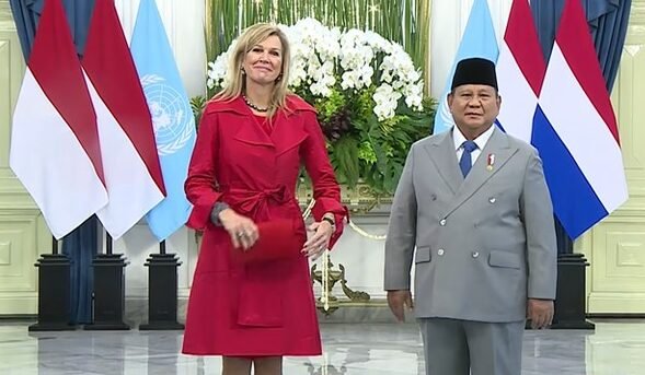 Presiden Prabowo Subianto dan Ratu Brlanda Máxima melakukan sesi foto bersama di istana merdeka. (Istimewa/Wawasannews)