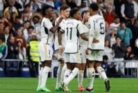 Para pemain Real Madrid merayakan gol dalam laga lanjutan La Liga. (Istimewa/Wawasannews)