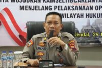 Kabag Ops Polres Kendal, Kompol Abdullah Umar, S.H., M.M., memberikan arahan kepada personel saat Latihan Pra Operasi Keselamatan Candi 2026 di Aula Tri Brata Polres Kendal, Kamis (29/1/2026). (Istimewa/Wawasannews)