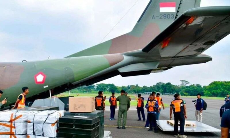 Salah satu pesawat milik TNI Angkatan Udara yang digunakan untuk mengirimkan bantuan kepada daerah yang terkena bencana. (Istimewa/Wawasannews)