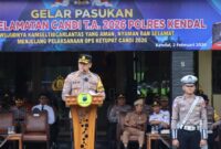 Plh. Kabagops Polres Kendal Kompol Amin Supangat, S.H., M.M. memimpin Apel Gelar Pasukan Operasi Keselamatan Candi 2026 di halaman Mapolres Kendal, Senin (2/2/2026). (Istimewa/Wawasannews)