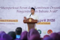 Wakil Gubernur Jawa Tengah Taj Yasin Maimoen saat Pelantikan Serentak dan Rakernas Dewan Pimpinan Persatuan Mahasiswa Bahasa Arab se-Indonesia atau  Ittihadu Tholabah Al-Lughah Al-Arabiyah bi Indonesia (Ithla) di kampus  Universitas Islam Negeri (UIN) Walisongo Semarang, Jumat (3/4/2026). (Istimewa/Wawasannews)