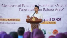 Wakil Gubernur Jawa Tengah Taj Yasin Maimoen saat Pelantikan Serentak dan Rakernas Dewan Pimpinan Persatuan Mahasiswa Bahasa Arab se-Indonesia atau Ittihadu Tholabah Al-Lughah Al-Arabiyah bi Indonesia (Ithla) di kampus Universitas Islam Negeri (UIN) Walisongo Semarang, Jumat (3/4/2026). (Istimewa/Wawasannews)