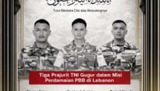 Potret tiga prajurit TNI yang gugur saat menjalankan misi perdamaian PBB di Lebanon, yakni Sersan Satu Muhammad Nur Ichwan, Kapten Infantri Zulmi Aditya Iskandar, dan Prajurit Kepala Farizal Rhomadhon. Foto : Wawasannews.com