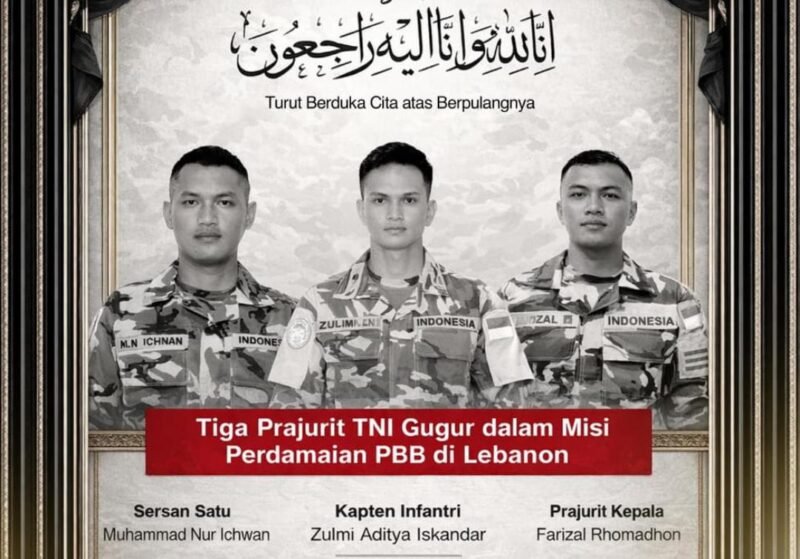 Potret tiga prajurit TNI yang gugur saat menjalankan misi perdamaian PBB di Lebanon, yakni Sersan Satu Muhammad Nur Ichwan, Kapten Infantri Zulmi Aditya Iskandar, dan Prajurit Kepala Farizal Rhomadhon. Foto : Wawasannews.com