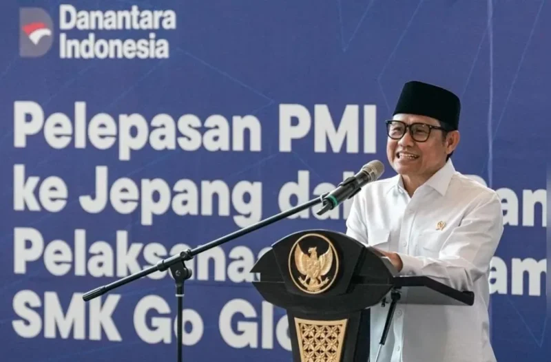 Menteri Koordinator Bidang Pemberdayaan Masyarakat Abdul Muhaimin Iskandar membuka acara pelepasan PMI ke Jepang dalam rangka pelaksanaan program SMK Go Global di Terminal 3 Bandara International Soekarno-Hatta, Tangerang, Banten, Jumat (3/4/2026). (Istimewa/Wawasannews)