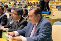 Utusan Tetap Indonesia untuk PBB, Duta Besar Umar Hadi (kanan) menyampaikan pernyataan selaku Koordinator Gerakan Non-Blok (GNB) pada Tinjauan Traktat Non-Proliferasi Nuklir (NPT RevCon) 2026 di Markas PBB yang berlangsung 27 April–22 Mei 2026. (Istimewa/Wawasannews)