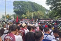 Ribuan massa buruh dari berbagai serikat telah memadati kawasan Monas, Jakarta Pusat dalam rangka memperingati May Day, Jumat (1/5/2026). (Istimewa/Wawasannews)