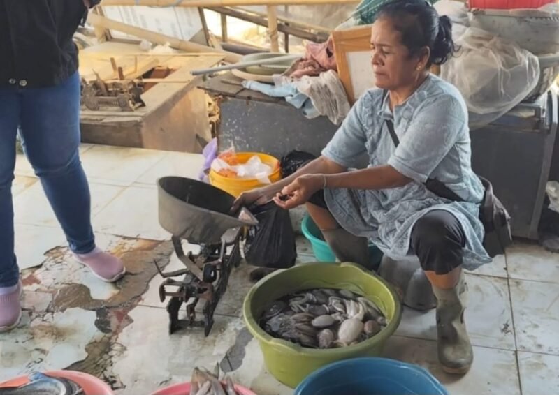 Pedagang ikan di Tempat Pelelangan Ikan (TPI) Bandengan, Kabupaten Kendal, menimbang hasil tangkapan nelayan yang dijual dalam kondisi segar, Senin (11/5/2026). (Istimewa/Wawasannews).