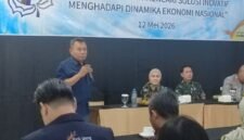 Ketua PHRI Kendal Cahyanto, menyampaikan sambutan dalam peringatan Hari Ulang Tahun (HUT) ke-57 PHRI Kabupaten Kendal yang digelar pada Selasa (12/5/2026). (Istimewa/Wawasannews).