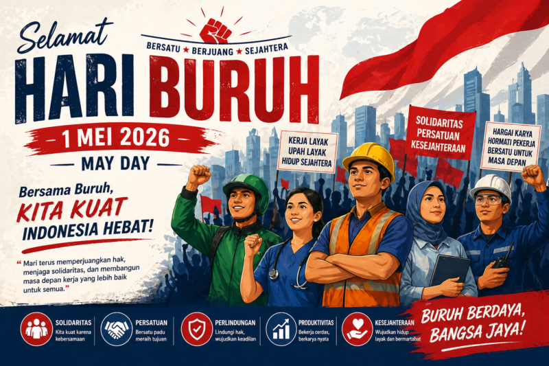 Poster Hari Buruh yang diperingati setiap tanggal 1 Mei. (Istimewa/Wawasannews)