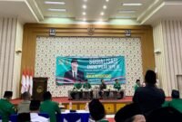 Anggota MPR RI Eka Widodo (Edo) menyampaikan materi sosialisasi Empat Pilar Kebangsaan kepada kader GP Ansor Kabupaten Brebes di Ballroom Hotel Dedy Jaya Brebes. Istimewa/WawasanNews.com